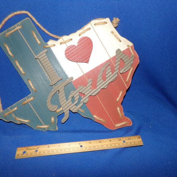 New! I Love Heart Texas Wall Hanging Decoration Sign-Particle Wood, Rope, Metal - Picture 3 of 6